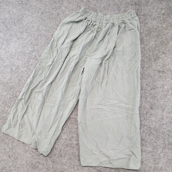 Eileen Fisher Womens Size 1 Pull On Wide Leg 100% Silk Green Pants Stretch - Picture 2 of 13
